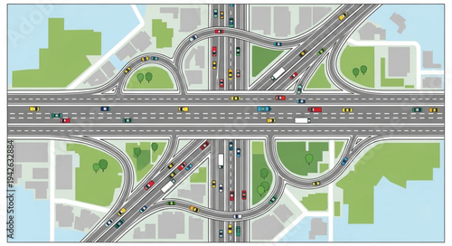 Aerial View of a Complex Highway Interchange System.