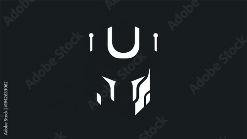 Minimalist White Robot Helmet Logo Design.