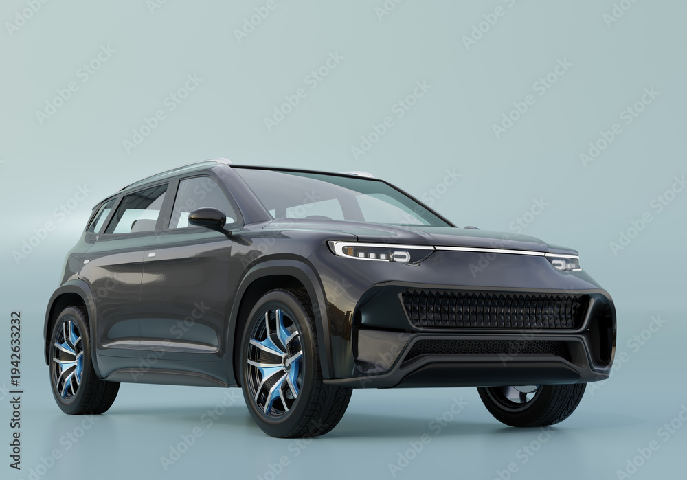 Obraz premium Black Electric SUV on light green background. Original design. 3D illustration.