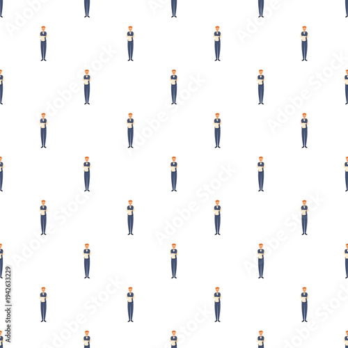 Waiter concierge cartoon character repeated seamless pattern over white background