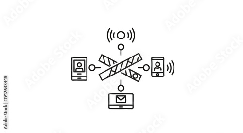Network connectivity concept with devices and router icon.