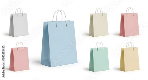 Collection of colorful shopping bags arranged in a grid, showcasing a variety of pastel shades and convenient handles