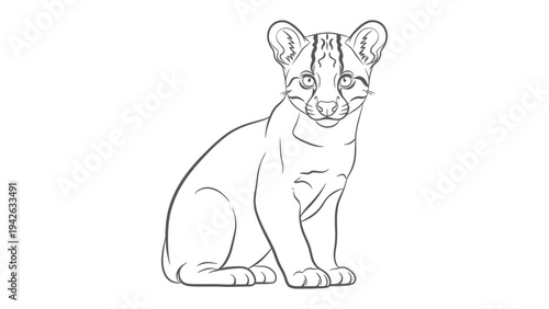 Cubs Contemplation: An adorable line drawing of a cub, exuding an air of innocent curiosity, gazing directly at the viewer with its large, expressive eyes.