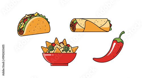 Mexican Mixed Meal Line art soft pastel abstract illustration