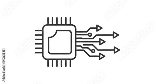 Modern Microchip with Data Flowing Outwards.