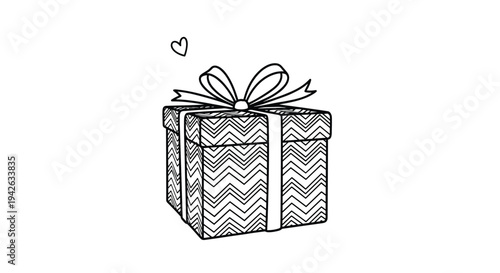 Charming hand drawn gift box with a chevron pattern and a ribbon bow for birthdays and special occasion greetings.