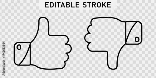 Line thumbs up and down icon in editable stroke