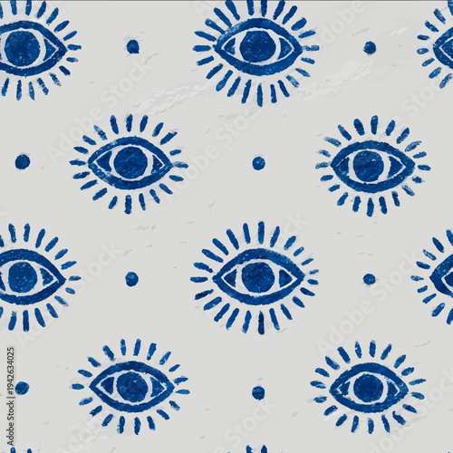 isolated clipart image of watercolor geometric ogee stripes evil eye sunrays blue handpainted repetitive pattern linocut vector icon monochrome s