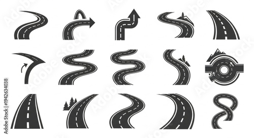 Collection of Asphalt Roads with Various Shapes and Directions.