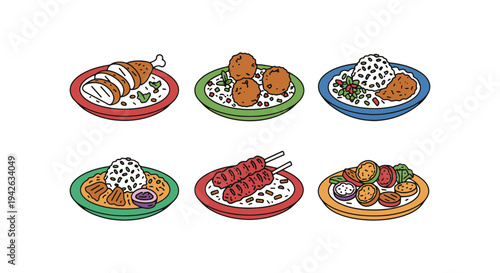 Mediterranean Rice Plate Line vibrant abstract gradient color vector