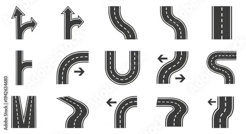 Road Junctions and Curves - Vector Illustration Set.