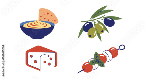 Mediterranean Snack Line art modern abstract color vector design