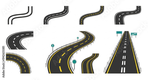 Collection of Winding Roads and Highway Illustrations.
