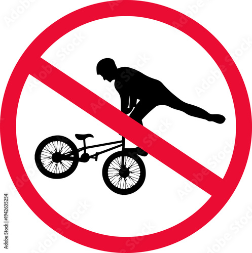 No Stunts Sign Icon - Prohibited Extreme Bicycle Tricks Symbol