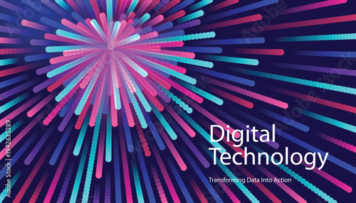 Digital technology abstract background with exploding colorful light trails