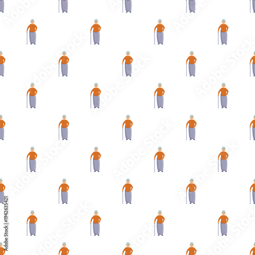 Senior citizen figures with walking sticks creating a repetitive background