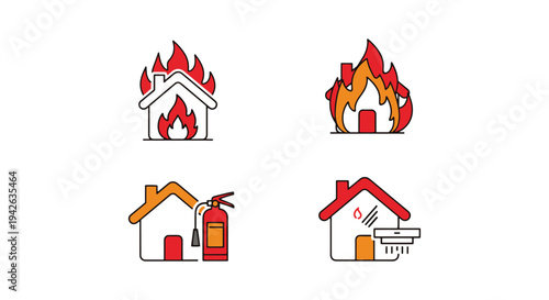 House Fire Line art vector colorful modern abstract