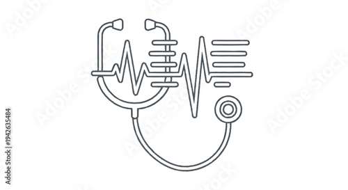 Medical Stethoscope and Heartbeat Line Art Graphic.
