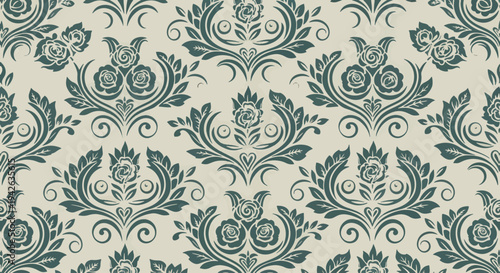 Classic baroque ornament pattern with intricate navy floral detailing