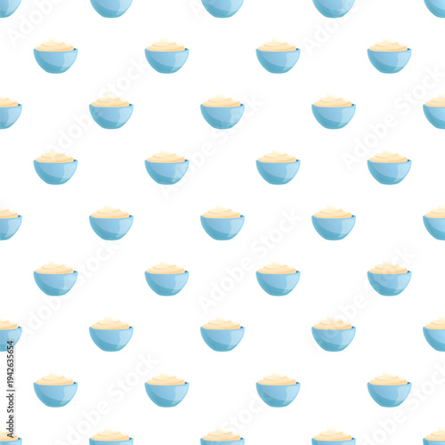 Mayonnaise sauce bowls forming a repeating pattern, ideal for food related designs