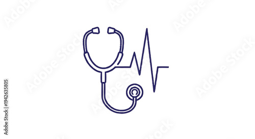 Medical Stethoscope And Heartbeat Line Icon.