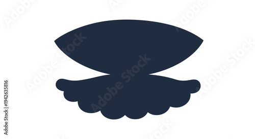 Dark blue silhouette of an open seashell or clam showing the two parts of the shell on white background.
