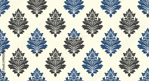 Sophisticated textile background with repeating damask elements and balanced design