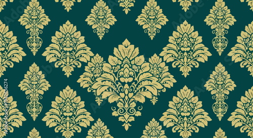 Vintage inspired damask pattern with intricate leaves and decorative flourishes
