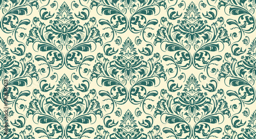 Elegant damask wallpaper with intricate botanical patterns and dark rich background