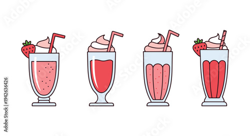 Milkshake Strawberry Line art clean abstract modern illustration