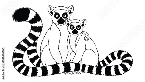 Ring-tailed Lemurs: two endearing ring-tailed lemurs, the striking striped tails wrap together, creating a beautiful display of affection. Capturing the intimacy of wildlife