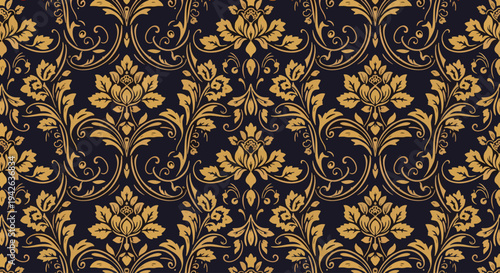 Luxury repeating damask pattern inspired by royal interiors and traditional European textile designs