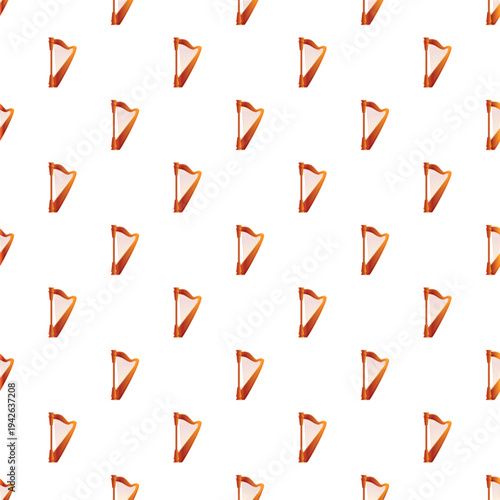 Golden harps forming a seamless pattern on a clean white background