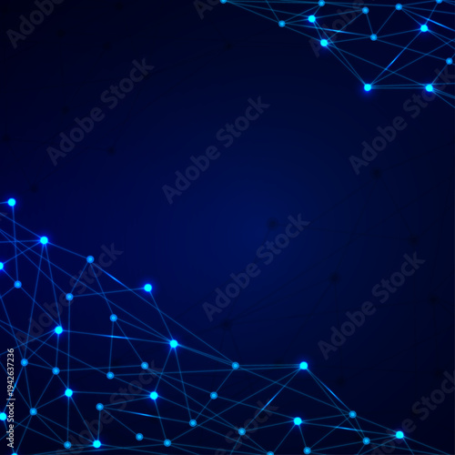 Futuristic Blue Digital Network Technology Background, Abstract Data Connection Lines Tech Background, Glowing Digital Network Nodes On Blue Background, Modern Cyber Technology Network Structure Backg