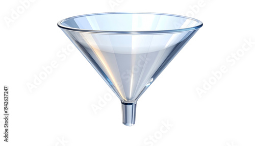 Transparent glass laboratory funnel with wide top, tapering to a narrow spout