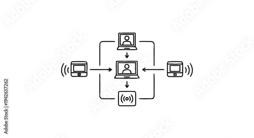 Network Diagram Illustrating Computer Connectivity and Communication.