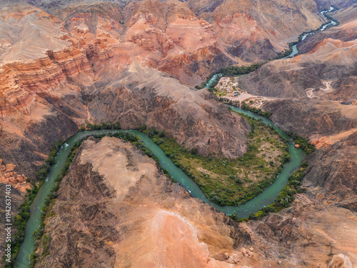 Aerial View of Charyn Canyon on the Charyn River, Charyn National Park, Kazakhstan