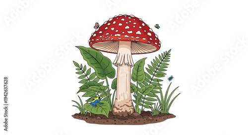 Red Spotted Mushroom Illustration.