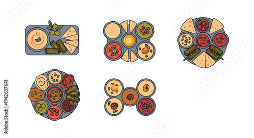 Mezze Platter Line art vector clean abstract colorful
