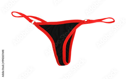 Obraz na plátne Sexy black thong panties with red trim isolated on a white background