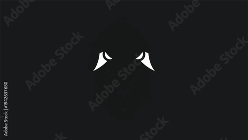 Minimalist White Eyes Glowing in Dark Abstract Background.