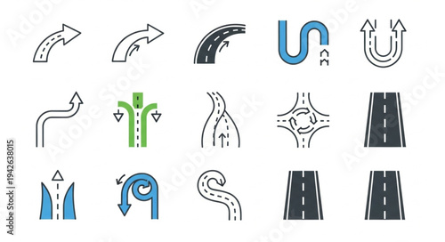 Road and Traffic Direction Icons - A Comprehensive Vector Set.