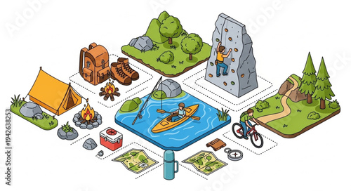 Camping Adventure Activities Illustration Set.