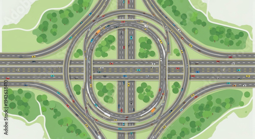 Aerial View of a Cloverleaf Interchange with Multiple Lanes.