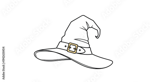 Classic witch hat with a pointed top and a buckle strap perfect for Halloween decorations and spooky theme designs.