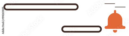 Task prioritization, scheduling, notifications, reminders, alerts, efficiency management. Minimalist design horizontal lines with an orange notification bell. Notifications and task management