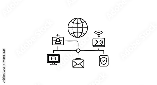 Network Diagram Illustrating Global Connectivity and Digital Services.