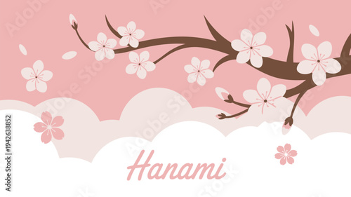 A beautiful illustration of cherry blossoms in bloom with the word Hanami written below