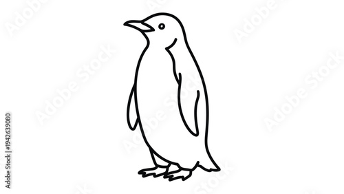 Penguin's Portrait in Simple Line: A penguin, depicted with minimalist linework, showcases the sleek form of this iconic flightless seabird.
