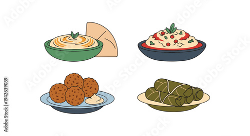Middle Eastern Mezze Line art clean abstract artistic vector